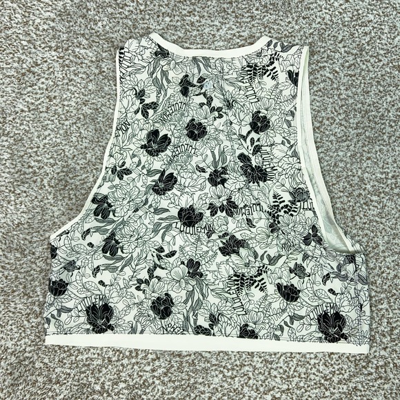 Lululemon Tank Top Womens Medium White Floral Open Cropped Yoga Gym Athletic - Picture 3 of 6